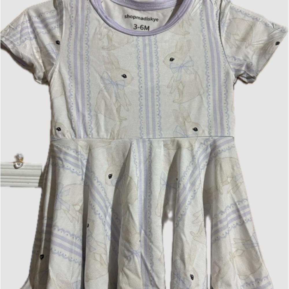 BAMBOO Kids bunny twirly Dress in White and Purple